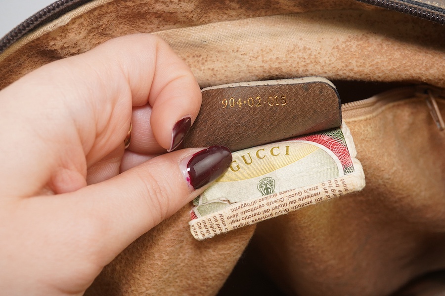 Two vintage Gucci brown canvas and leather trim GG monogram handbags